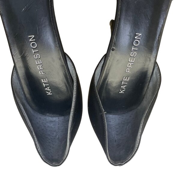 Kate Preston Women’s Black Satin Open-Toe Formal DOrsay Style Bow Heels Size 7M - Picture 5 of 10